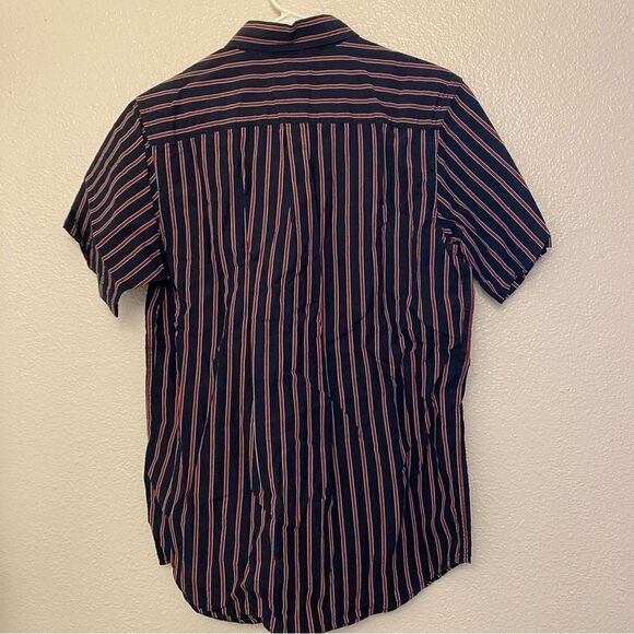 Obey 100% cotton Button Down stripe blue red casual Short Sleeve Shirt -S - Picture 2 of 7